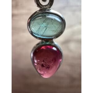 NEW indicolite and rubellite tourmaline sterling silver pendant 2.08 grams